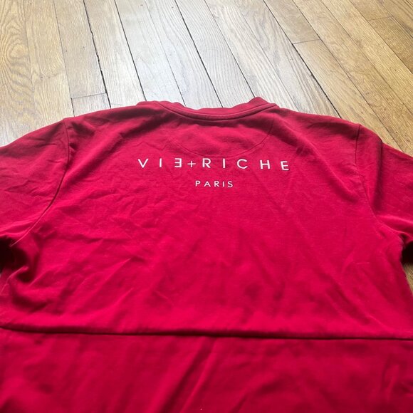 Vie Riche Paris Size S Red with Black & White Stripes Pocket Streetwear T-Shirt - Picture 12 of 13